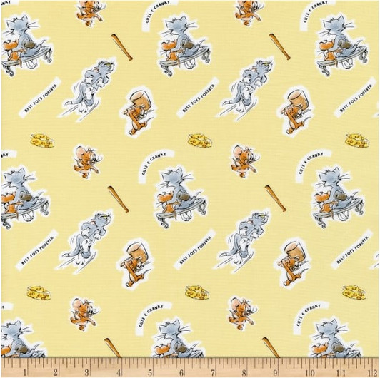 Tom and Jerry Foes Forever Yellow Cotton Quilting Fabric Tom and Jerry Foes Forever Yellow Cotton Quilting Fabric