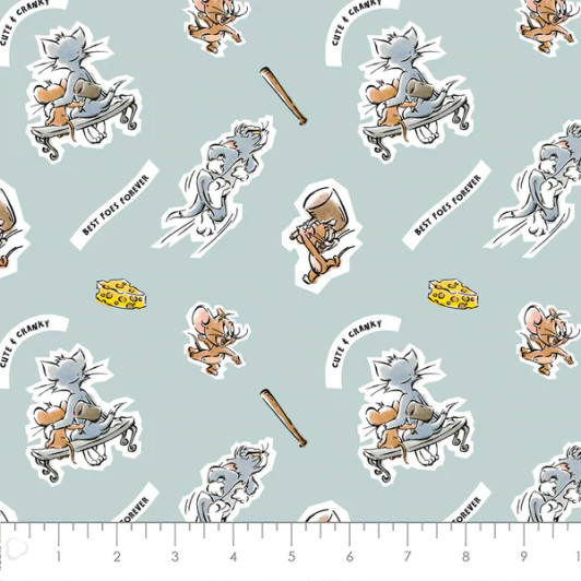Tom and Jerry Foes Forever Light Blue Cotton Quilting Fabric Tom and Jerry Foes Forever Light Blue Cotton Quilting Fabric
