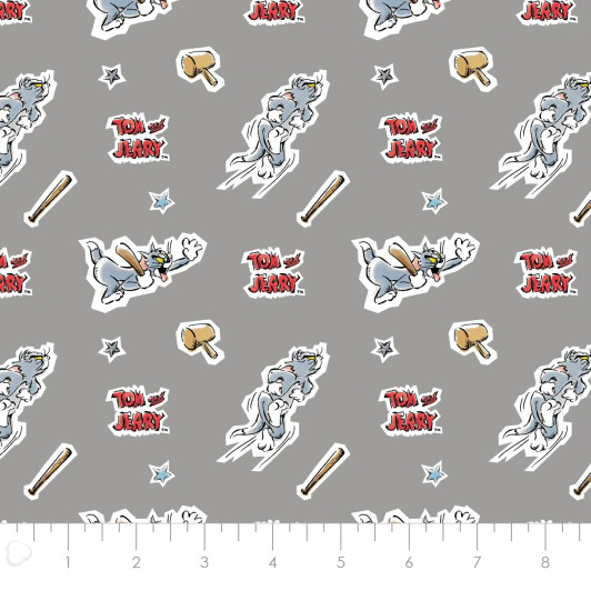 Tom and Jerry Foes Forever Tom Grey Cotton Quilting Fabric Tom and Jerry Foes Forever Tom Grey Cotton Quilting Fabric