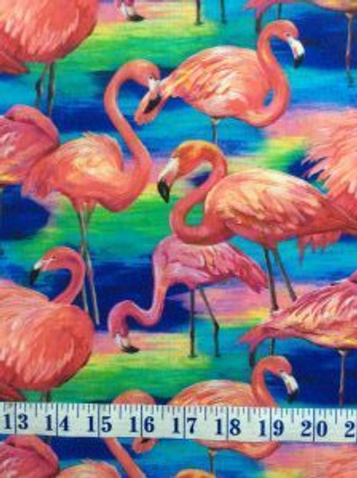 Flamingos Large Allover Blue Background Cotton Quilting Fabric 65cms Flamingos Large Allover Blue Background Cotton Quilting Fabric 65cms