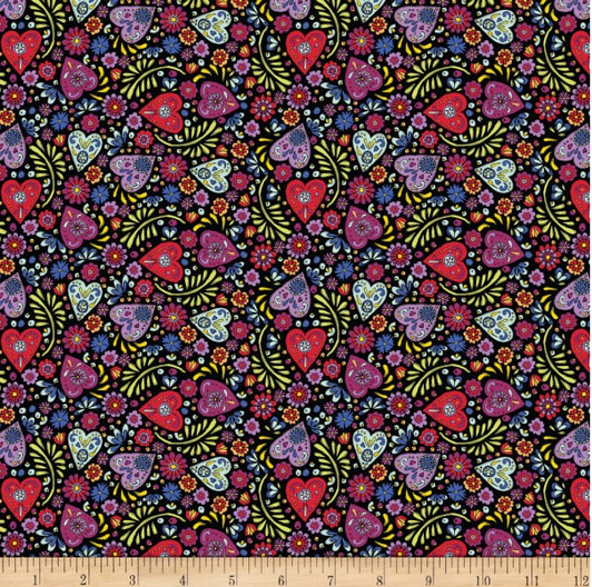 Eternally Yours Paisley Hearts Black Cotton Quilting Fabric Eternally Yours Paisley Hearts Black Cotton Quilting Fabric