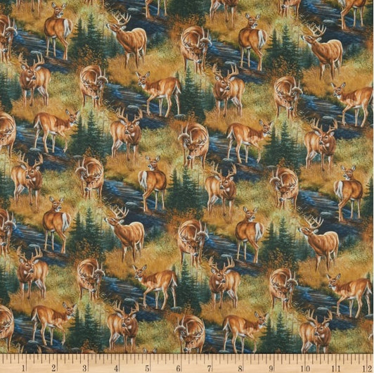 Wild Wings Stoney Brook Deer Scenic Multi Cotton Quilting Fabric Wild Wings Stoney Brook Deer Scenic Multi Cotton Quilting Fabric