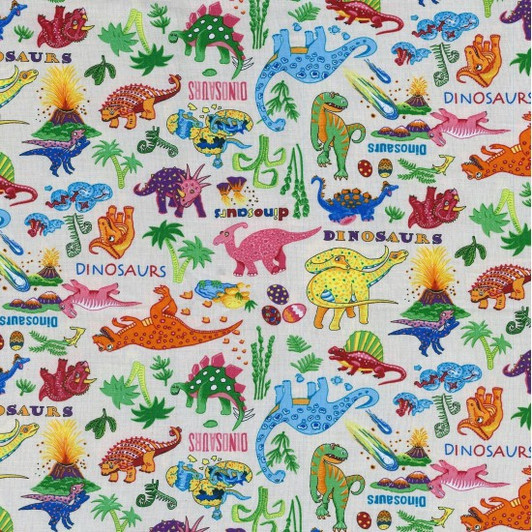 Dinosaur Dance Cream Cotton Quilting Fabric Dinosaur Dance Cream Cotton Quilting Fabric