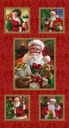 Christmas Legend Santa Blocks Red Cotton Quilting Fabric Panel Christmas Legend Santa Blocks Red Cotton Quilting Fabric Panel