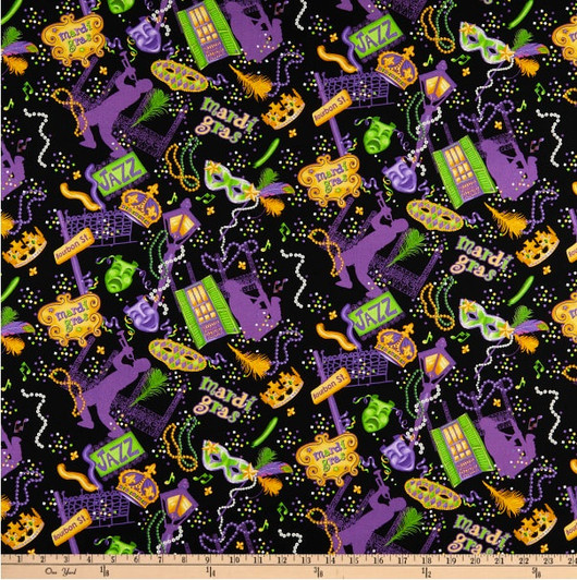Mardi Gras Fun Bourbon Jazz Cotton Quilting Fabric Mardi Gras Fun Bourbon Jazz Cotton Quilting Fabric