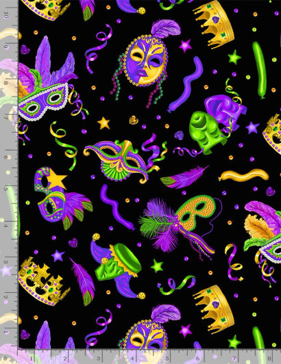 Mardi Gras Fun Masks and Crowns Cotton Quilting Fabric Mardi Gras Fun Masks and Crowns Cotton Quilting Fabric