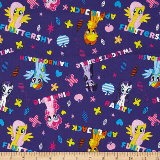 My Little Pony Ponies and Names Purple Background Cotton Quilting Fabric 1/2 YARD My Little Pony Ponies and Names Purple Background Cotton Quilting Fabric 1/2 YARD