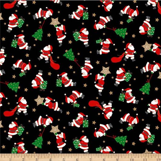 Vintage Holiday Christmas Santa's Workshop Black Cotton Quilting Fabric Vintage Holiday Christmas Santa's Workshop Black Cotton Quilting Fabric