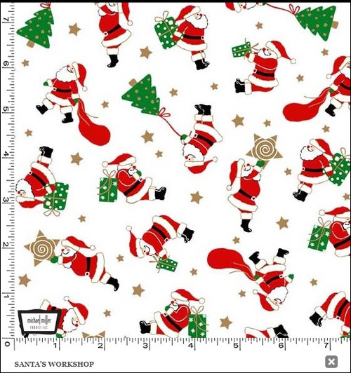 Vintage Holiday Christmas Santa's Workshop White Cotton Quilting Fabric Vintage Holiday Christmas Santa's Workshop White Cotton Quilting Fabric