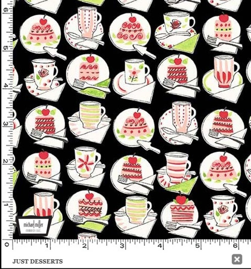 Kiss the Cook Just Desserts Black Cotton Quilting Fabric Kiss the Cook Just Desserts Black Cotton Quilting Fabric