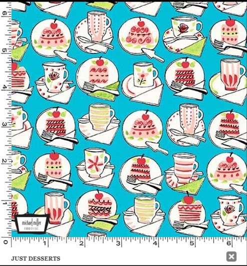 Kiss the Cook Just Desserts Blue Cotton Quilting Fabric Kiss the Cook Just Desserts Blue Cotton Quilting Fabric