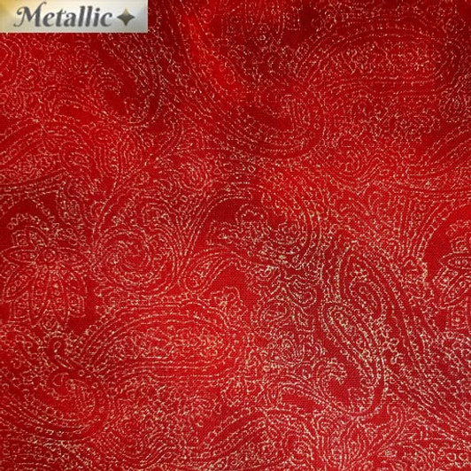 Christmas Holiday Joy Paisley Red Metallic Cotton Quilting Fabric Christmas Holiday Joy Paisley Red Metallic Cotton Quilting Fabric