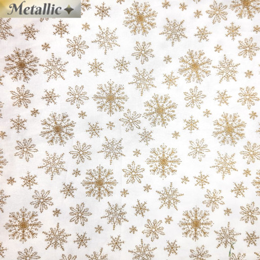Christmas Holiday Joy Snowflakes Falling Gold Metallic Cotton Quilting Fabric Christmas Holiday Joy Snowflakes Falling Gold Metallic Cotton Quilting Fabric