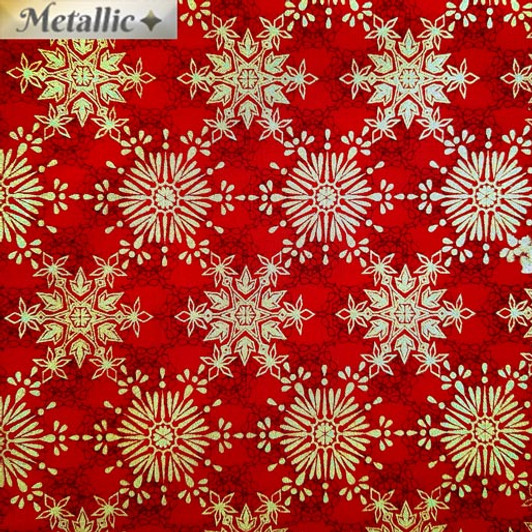 Christmas Holiday Joy Snowflakes Splash Red Metallic Cotton Quilting Fabric Christmas Holiday Joy Snowflakes Splash Red Metallic Cotton Quilting Fabric