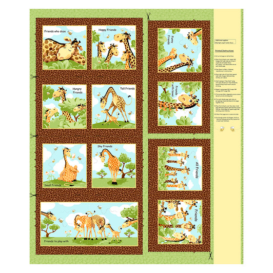 Susybee Zoe the Giraffe Brown Cotton Quilting Fabric Book Panel Susybee Zoe the Giraffe Brown Cotton Quilting Fabric Book Panel