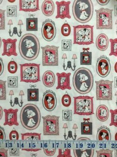 Disney 101 Dalmatians Family Frames White Cotton Quilting Fabric 70cms