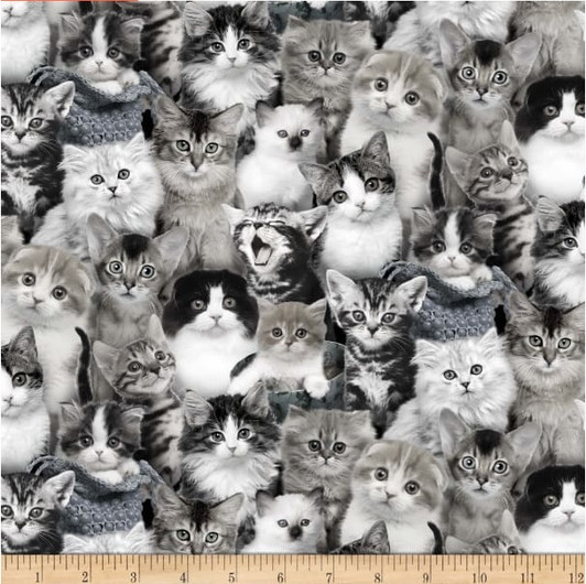 Cat Breeds Packed Cats Grey Cotton Quilting Fabric Cat Breeds Packed Cats Grey Cotton Quilting Fabric