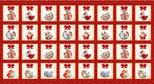 Christmas Kittens Cats Ornaments 5644S-88 Cotton Quilting Fabric Panel Christmas Kittens Cats Ornaments 5644S-88 Cotton Quilting Fabric Panel