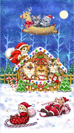 Christmas Kittens Cats  Cobalt 5646PS-77 Cotton Quilting Fabric Panel Christmas Kittens Cats  Cobalt 5646PS-77 Cotton Quilting Fabric Panel