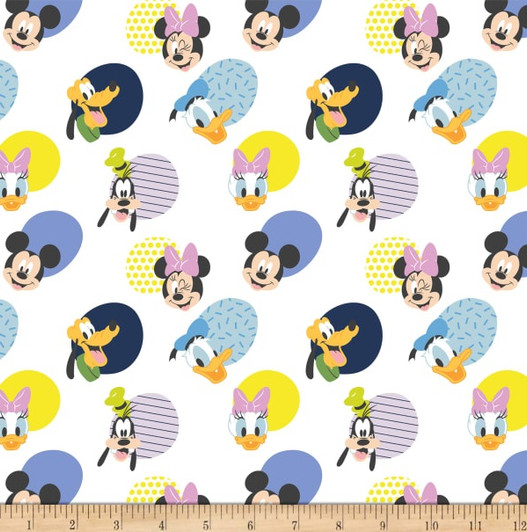 Disney Mickey Mouse Play All Day Hello Memphis White Cotton Fabric Disney Mickey Mouse Play All Day Hello Memphis White Cotton Fabric