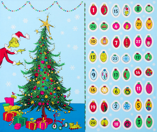 How the Grinch Stole Christmas 35" Advent Calendar Cotton Quilting Fabric Panel How the Grinch Stole Christmas 35" Advent Calendar Cotton Quilting Fabric Panel