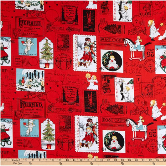 All about Christmas - Christmas Post Red Cotton Quilting Fabric All about Christmas - Christmas Post Red Cotton Quilting Fabric