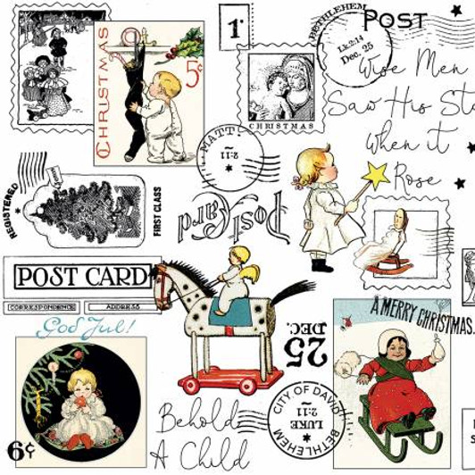 All about Christmas - Christmas Post White Cotton Quilting Fabric All about Christmas - Christmas Post White Cotton Quilting Fabric