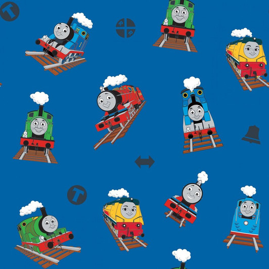 All Aboard with Thomas and Friends Main Blue C11000-BLUE Cotton Quilting Fabric All Aboard with Thomas and Friends Main Blue C11000-BLUE Cotton Quilting Fabric