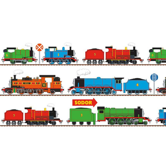All Aboard with Thomas and Friends Train Line White Cotton Quilting Fabric Panel All Aboard with Thomas and Friends Train Line White Cotton Quilting Fabric Panel