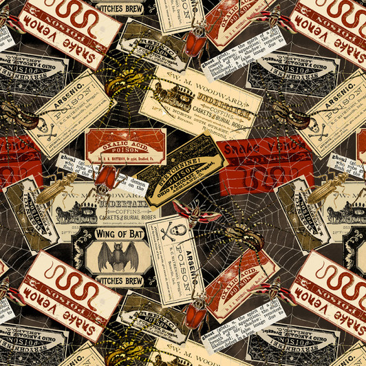 Nevermore Witches Labels Skulls Spiders Cotton Quilting Fabric Nevermore Witches Labels Skulls Spiders Cotton Quilting Fabric