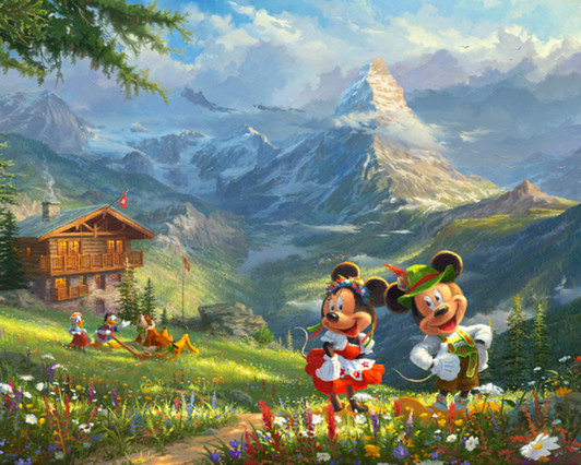 Disney Mickey and Minnie Mouse In The Alps Cotton Quilting Fabric Panel Disney Mickey and Minnie Mouse In The Alps Cotton Quilting Fabric Panel