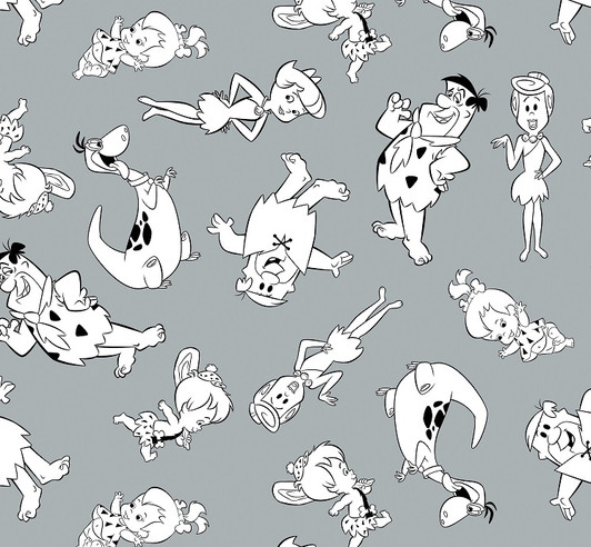 Flintstones Characters Tonal Grey Cotton Quilting Fabric 1/2 YARD Flintstones Characters Tonal Grey Cotton Quilting Fabric 1/2 YARD