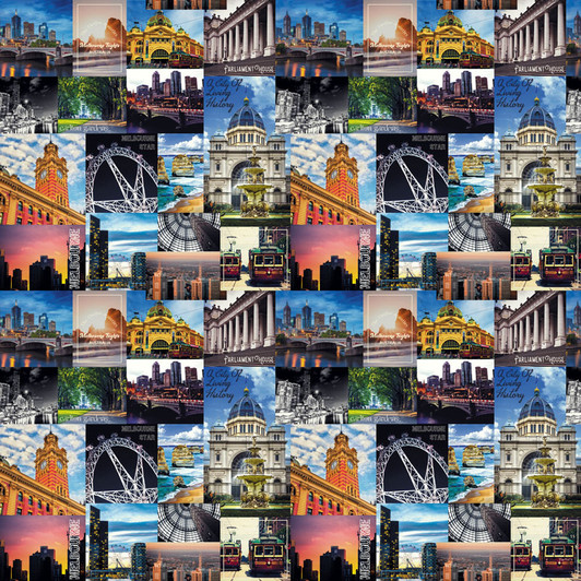 Melbourne Australia Sights Block Collage 8086L Cotton Quilting Fabric Melbourne Australia Sights Block Collage 8086L Cotton Quilting Fabric