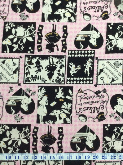 Girls Story Alice's Adventures in Wonderland Pink Cotton/Linen Blend Fabric Girls Story Alice's Adventures in Wonderland Pink Cotton/Linen Blend Fabric