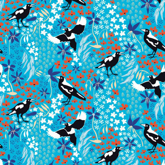 Merry Magpies Light Blue Australian Birds Taking Flight Cotton Quilting Fabric Merry Magpies Light Blue Australian Birds Taking Flight Cotton Quilting Fabric