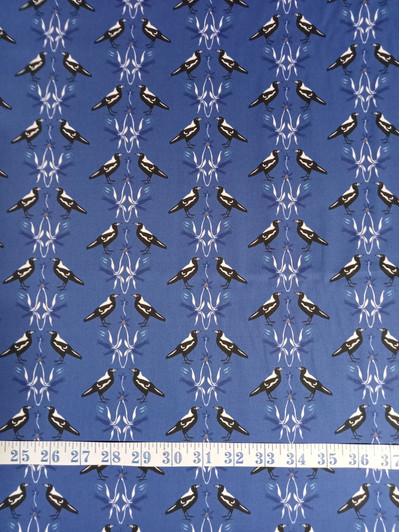 Taking Flight Mirrored Magpies Blue Cotton Quilting Fabric Taking Flight Mirrored Magpies Blue Cotton Quilting Fabric