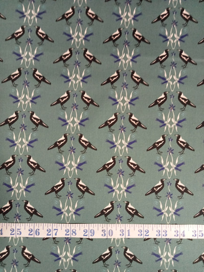 Taking Flight Mirrored Magpies Green Cotton Quilting Fabric Taking Flight Mirrored Magpies Green Cotton Quilting Fabric