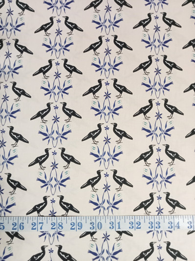 Taking Flight Mirrored Magpies Cream Cotton Quilting fabric Taking Flight Mirrored Magpies Cream Cotton Quilting fabric