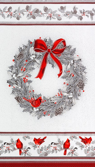 Winters Grandeur 9 Christmas Wreath Silver Cotton Quilting Fabric Panel Winters Grandeur 9 Christmas Wreath Silver Cotton Quilting Fabric Panel