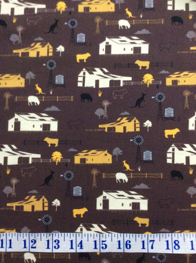 Australian Farmers Fighting Spirit Homestead Dk Brown Cotton Quilting Fabric 1/2 YARD Australian Farmers Fighting Spirit Homestead Dk Brown Cotton Quilting Fabric 1/2 YARD