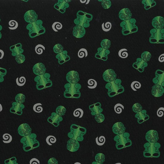 New Zealand Kiwi Maori Tiki Black Background Cotton Quilting Fabric New Zealand Kiwi Maori Tiki Black Background Cotton Quilting Fabric