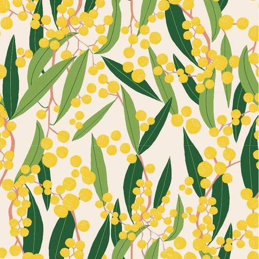 Australian Wattle White Background Robyn Hammond 108 inch Backing Cotton Quilting Fabric Australian Wattle White Background Robyn Hammond 108 inch Backing Cotton Quilting Fabric