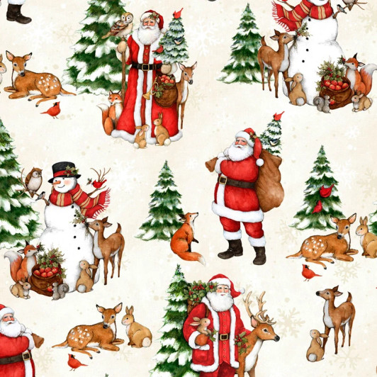 Winter Forest Father Christmas Snowmen Scenic Cream 39690-137 Cotton Quilting Fabric Winter Forest Father Christmas Snowmen Scenic Cream 39690-137 Cotton Quilting Fabric