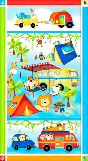 Jungle Camp Caravan Tent Lion Tiger Giraffe Monkey Cotton Quilting Fabric Panel Jungle Camp Caravan Tent Lion Tiger Giraffe Monkey Cotton Quilting Fabric Panel
