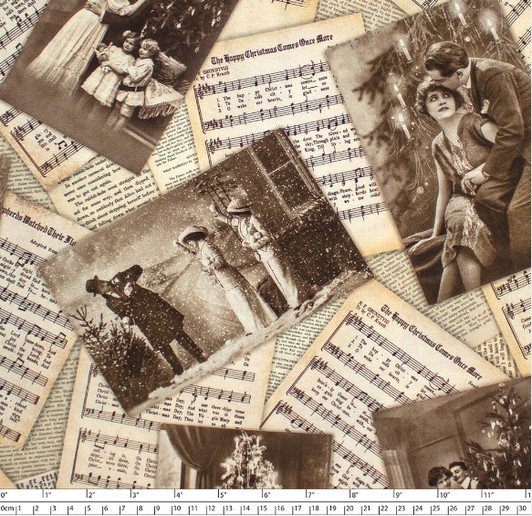 Library of Rarities Christmas Photos and Sheet Music Cotton Quilting Fabric Library of Rarities Christmas Photos and Sheet Music Cotton Quilting Fabric