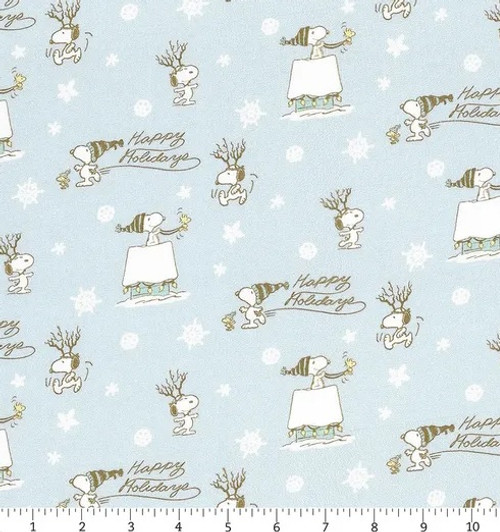 Peanuts Christmas Happy Holidays Blue Cotton Quilting Fabric Peanuts Christmas Happy Holidays Blue Cotton Quilting Fabric