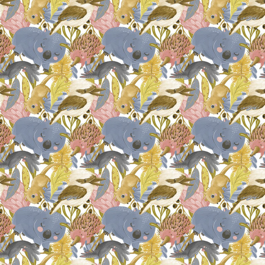 Australian Wombats Kookaburras Echidnas Cotton Quilting Fabric Australian Wombats Kookaburras Echidnas Cotton Quilting Fabric
