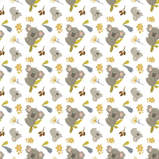 Australian Koalas White Background Cotton Quilting Fabric Australian Koalas White Background Cotton Quilting Fabric