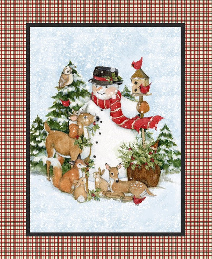 Christmas Snowman Deer Cotton Quilting Fabric Panel Christmas Snowman Deer Cotton Quilting Fabric Panel