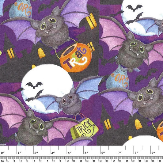 Halloween Happy Haunting Bats Toss Black Cotton Quilting Fabric Halloween Happy Haunting Bats Toss Black Cotton Quilting Fabric